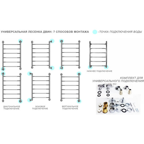 Полотенцесушитель водяной ДВИН F Primo 80/50 1"-¾"-½" К1 полированный (4627086032815)