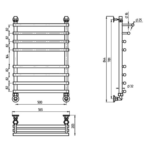 Полотенцесушитель водяной ДВИН F Primo 80/50 1"-¾"-½" К1 полированный (4627086032815)