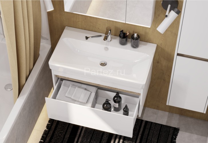 Тумба под раковину Акватон Марти 80 см, подвесная, цвет белый (1A283201MY010)