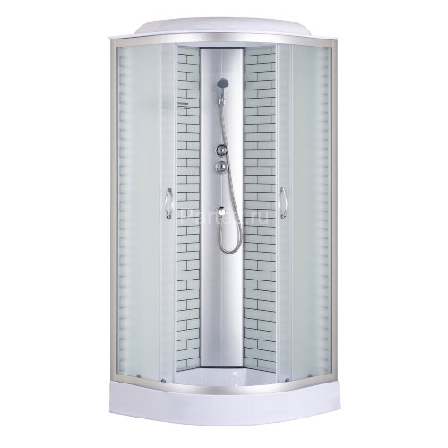 Душевая кабина Loranto SUNWAY 100х100х215 поддон 13см, белый кирпичный узор, матовое стекло 4мм, профиль хром (CS661013FW100)