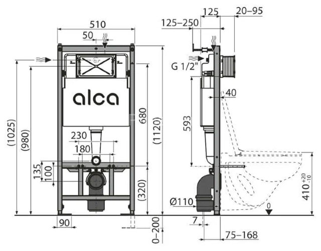 Инсталляция Alcadrain AM101/1120-4:1 RU для унитаза с белой клавишей смыва M670 (AM101/1120-4:1 RU M