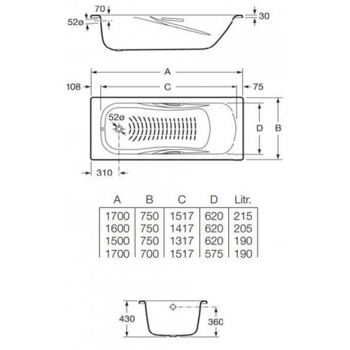 Roca PRINCESS Стальная ванна 160х75, противоскользящее покрытие