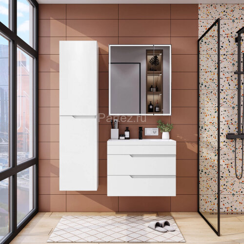 Комплект тумба Итана Sky 70 (600х450х560) подвесная, с раковиной Clarissa 70, белый глянец (CS000916