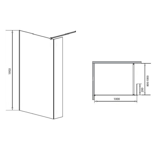 Душевая перегородка Loranto 100x195 Walk-in. Доп.створка 20см. Регулируемый кронштейн 80-100 Прозрачное стекло 6 мм. Профиль Хром (CS-L801 100)