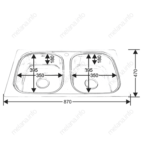 Мойка 8747S MELANA 0,6/180 2-я чаша врезная прямоугольная с сифоном (199 t *8)