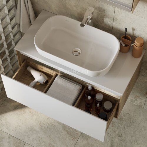 Тумба под раковину Aquaton Либерти 90 дуб эльвезия, белый глянец (1A279901LYC70)