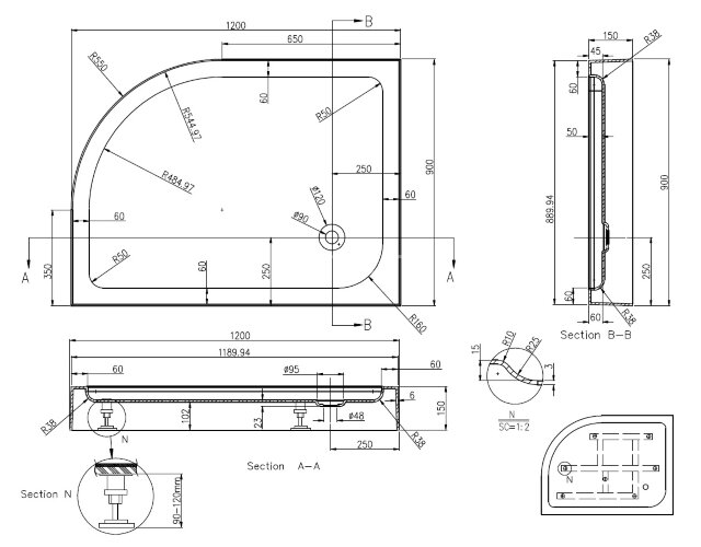 Душевой поддон Azario 900х1200х150 R, для VICTORIA 2131-1-R