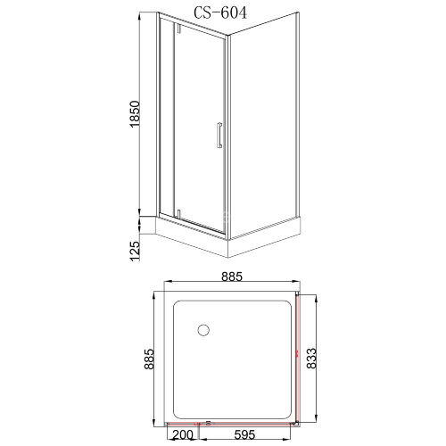 Душевое ограждение LORANTO 90х90х200 R/L с низким поддоном 13см, прозрачное закаленное стекло 6мм, профиль черный (CS-604A 90)