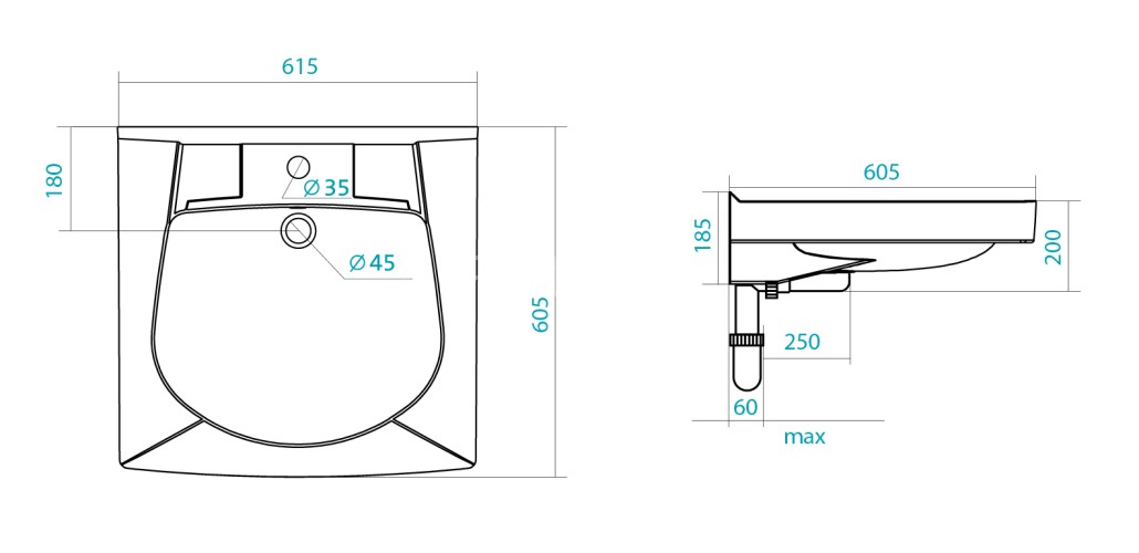 Раковина Santek "Пилот -60" 600х600, белая (1.WH30.1.971)