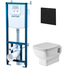ПЭК унитаз с инсталляцией Santek Нео Rimless с сиденьем &quot;Микролифт&quot; и черной матовой клавишей смыва 