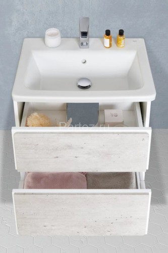 Тумба под раковину Roca Ronda 70, с компактным сифоном, ящики с доводчиками, бетон/белый (Z.RU93.0.3