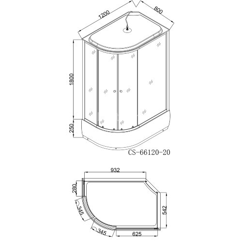 Душевая кабина Loranto 120х80х215 поддон 20 см, белый кирпичный узор, стекло 4 мм, профиль хром (CS-66120-20R FW 120)