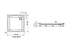 Душевой поддон Ravak Perseus-90 EX (900 x 900) самонесущий для облицовки
