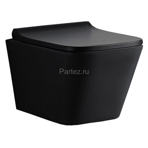 Унитаз подвесной Azario Teramo 490*340*350 безободковый, с сидением микролифт, черный матовый (AZ-05