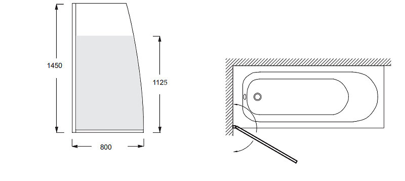 Шторка для ванны распашная Jacob Delafon Serenity 80х145 цвет профиля черный (E4933-BL)