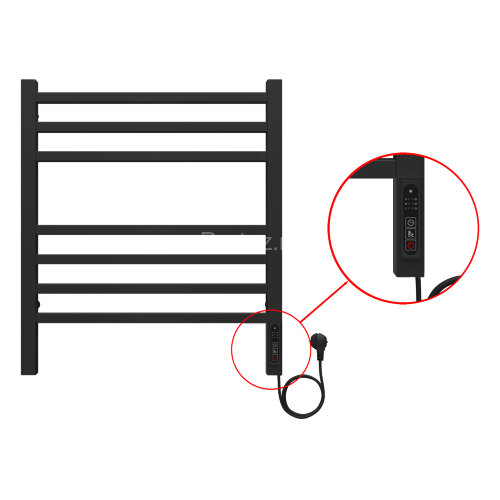 Полотенцесушитель электрический AZARIO ANCONA 500/600 квадрат, 7 секций, диммер справа, черный (AZ71