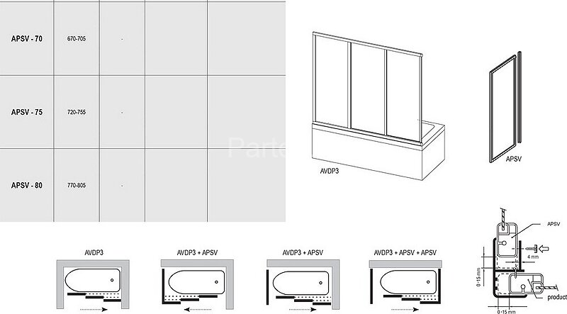 Шторка для ванны неподвижная Ravak 80х137 цвет профиля белый (9504010241)