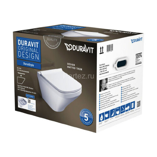 Унитаз подвесной Duravit Durastyle 373x540x393 без смывного края, с сиденьем, белый (45510900A1)