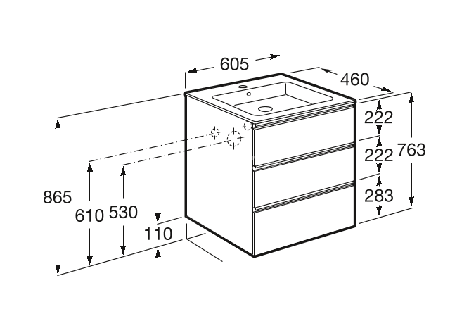 THE GAP Модуль д/раковины 600 мм, 3 ящика, белый глянец
