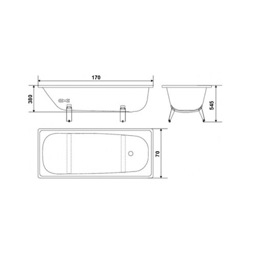 Ванна стальная WhiteWave OPTIMO 170*70 в комплекте с белыми подставками (OL-1700)