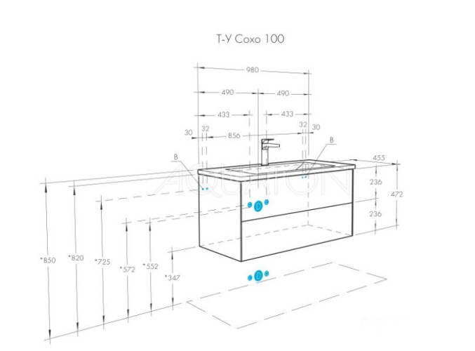 Тумба под раковину AQUATON Сохо 100 подвесная, Дуб Веллингтон/Графит софт (1A258201AJA00)