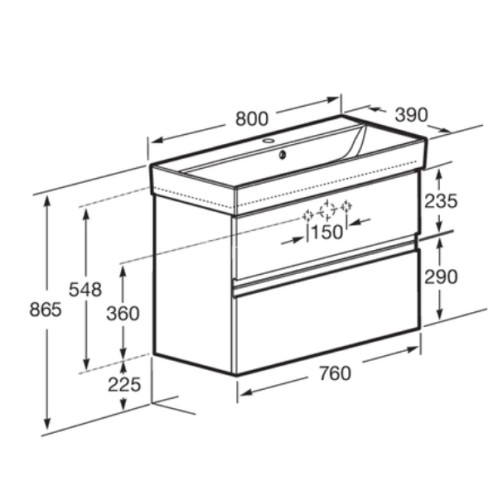 Тумба под раковину Roca Oleta 80 подвесная, 2 ящика, белый матовый (A857640501)