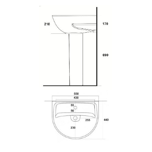 Раковина Sanita Эталон 55, белая (ETL55SAWB01)