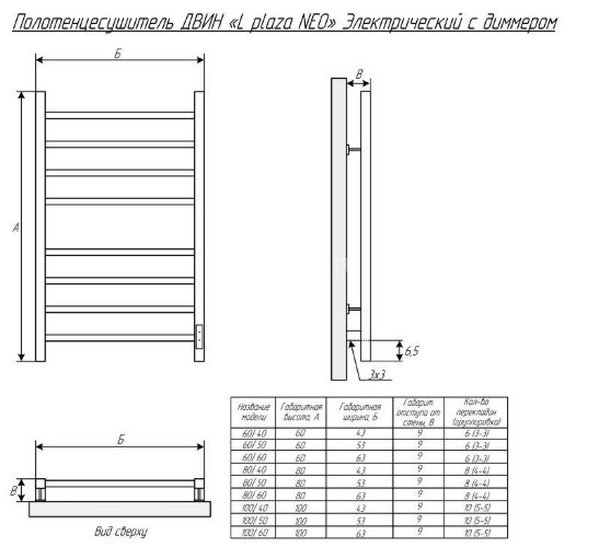 Полотенцесушитель электрический ДВИН L plaza neo 80/50 К диммер квадрат, полированный (4656759179243