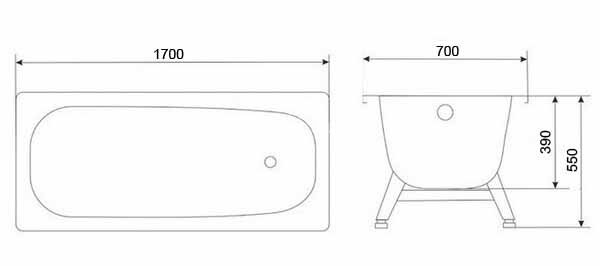 Ванна стальная Loranto 170х70х39 в комплекте с ножками (85366)