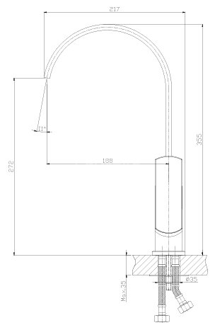 Смеситель одноручный (35мм) для кухни с высоким поворотным изливом, хром