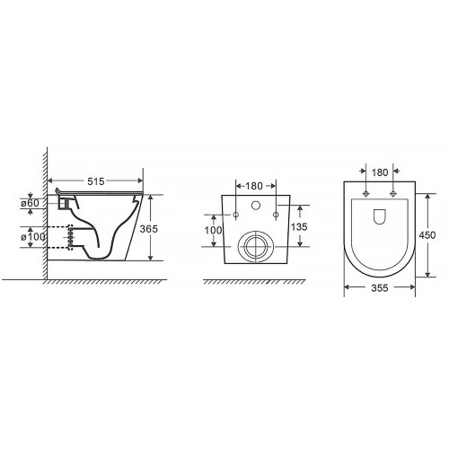 Унитаз подвесной Azario MONEO 530х365х370 безободковый, в комплекте с быстросъемным сидением микроли