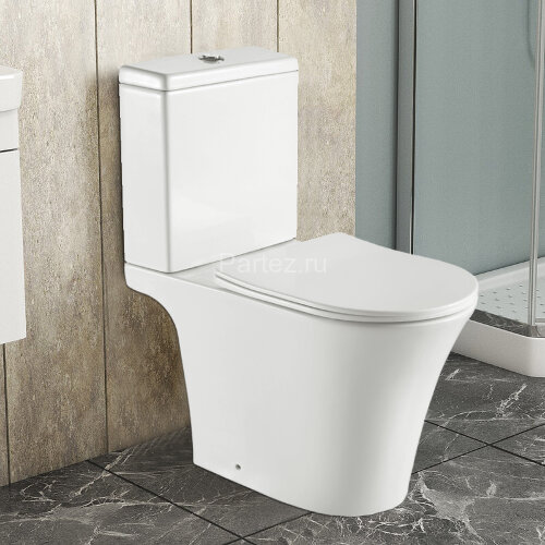 Унитаз-компакт Azario Vois 380х640х785 напольный, безободковый, в комплекте с быстросъемным сиденьем