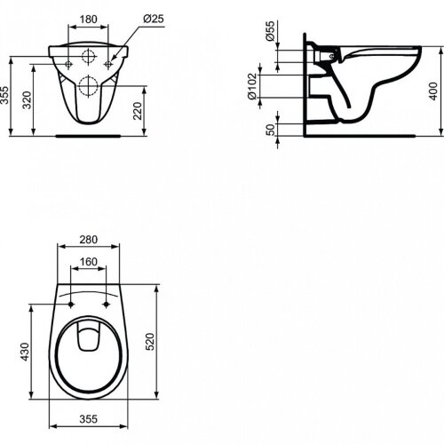 Комплект инсталляции Ideal Standard ProSys Eco Frame M с унитазом Eurovit Rimless безободковый Cut R
