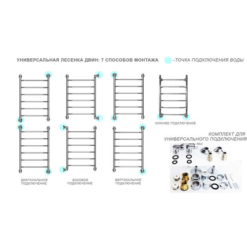 Полотенцесушитель водяной ДВИН R Primo 80/50 1"-3/4"-1/2" К3 Чёрный матовый (4627159981804)