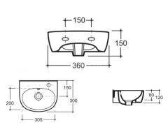 Раковина-рукомойник КЕРАМИН Лаго 36 с креплением, белая
