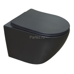 Унитаз подвесной Azario Gloria 480х370х360 безободковый, с сиденьем микролифт, чёрный матовый (AZ-20