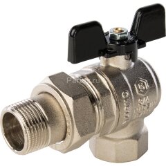 Кран шаровой полнопроходной угловой с американкой 3/4 Stout