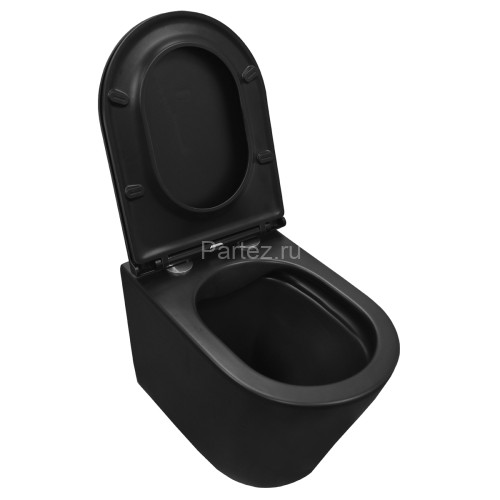 Унитаз подвесной AzarioTeramo 515х355х365 безободковый с сиденьем микролифт, черный матовый (AZ -053