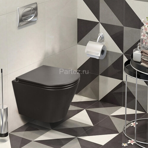 Унитаз подвесной AzarioTeramo 515х355х365 безободковый с сиденьем микролифт, черный матовый (AZ -053