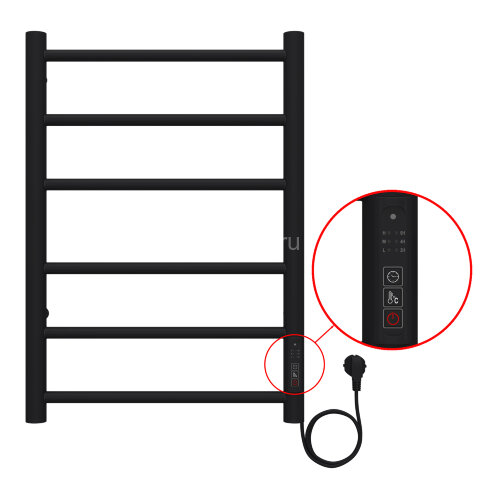 Полотенцесушитель электрический AZARIO PARMA 400/600 6 секций, диммер справа, черный (AZ10846B)