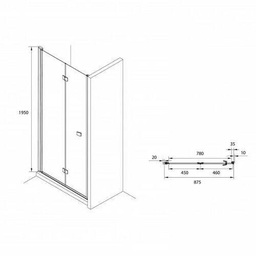 Душевая дверь Roca CAPITAL складная 90х195, толщина полотна 6мм универсальная, цвет профиля хром