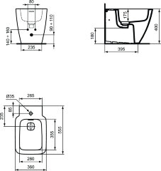 Биде напольное Ideal Standard STRADA II, с крепежом для полностью скрытого монтажа (T296901)