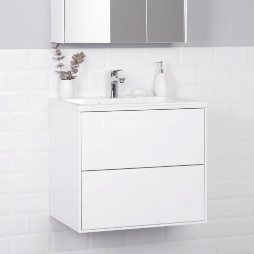 Комплект тумба Итана Mia 65 (645х446х581) подвесная, с раковиной Milen 650, белый глянец (743228)