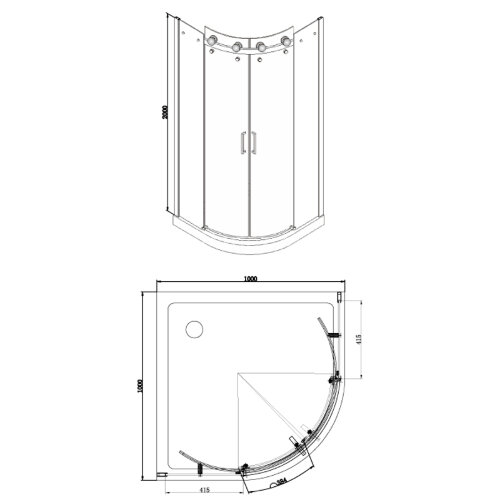 Душевое ограждение Azario OTTAWA 1000х1000х2000 без поддона, прозрачное стекло 8 мм, цвет профиля серебро (AZ-NKE2142 1000)