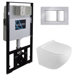 Сет AZARIO инсталляция + унитаз Grado N с быстросъемным сиденьем микролифт+ клавиша смыва хром гляне