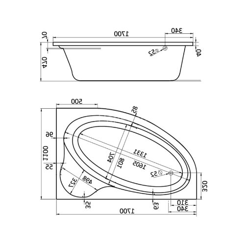Ванна акриловая асимметричная Santek Эдера 170х100, правосторонняя, белая