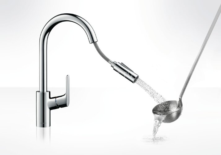 Hansgrohe 31815000 Focus Смеситель для кухни 240, однорычажный, с выдвижным душем, 1/2