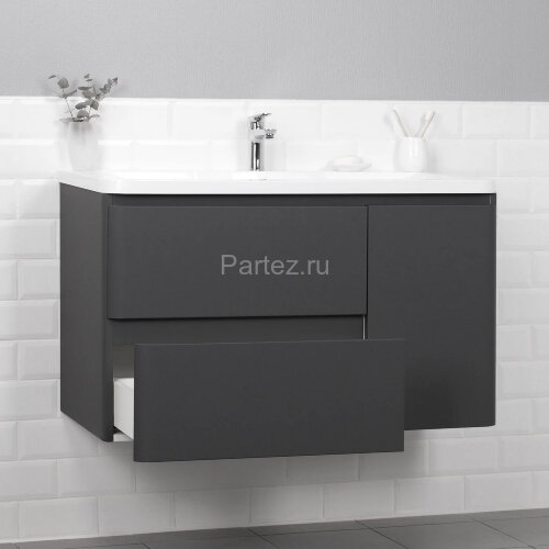 Комплект Itana тумба с раковиной подвесная Roberto 100 с выдвижными ящиками, графит (CS00091330)