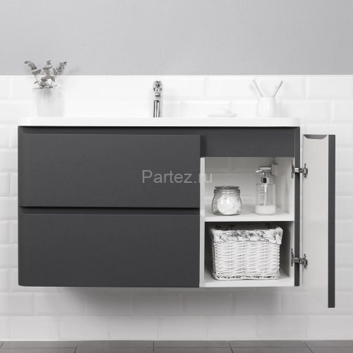 Комплект Itana тумба с раковиной подвесная Roberto 100 с выдвижными ящиками, графит (CS00091330)
