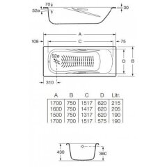 Roca PRINCESS Стальная ванна 150х75, противоскользящее покрытие